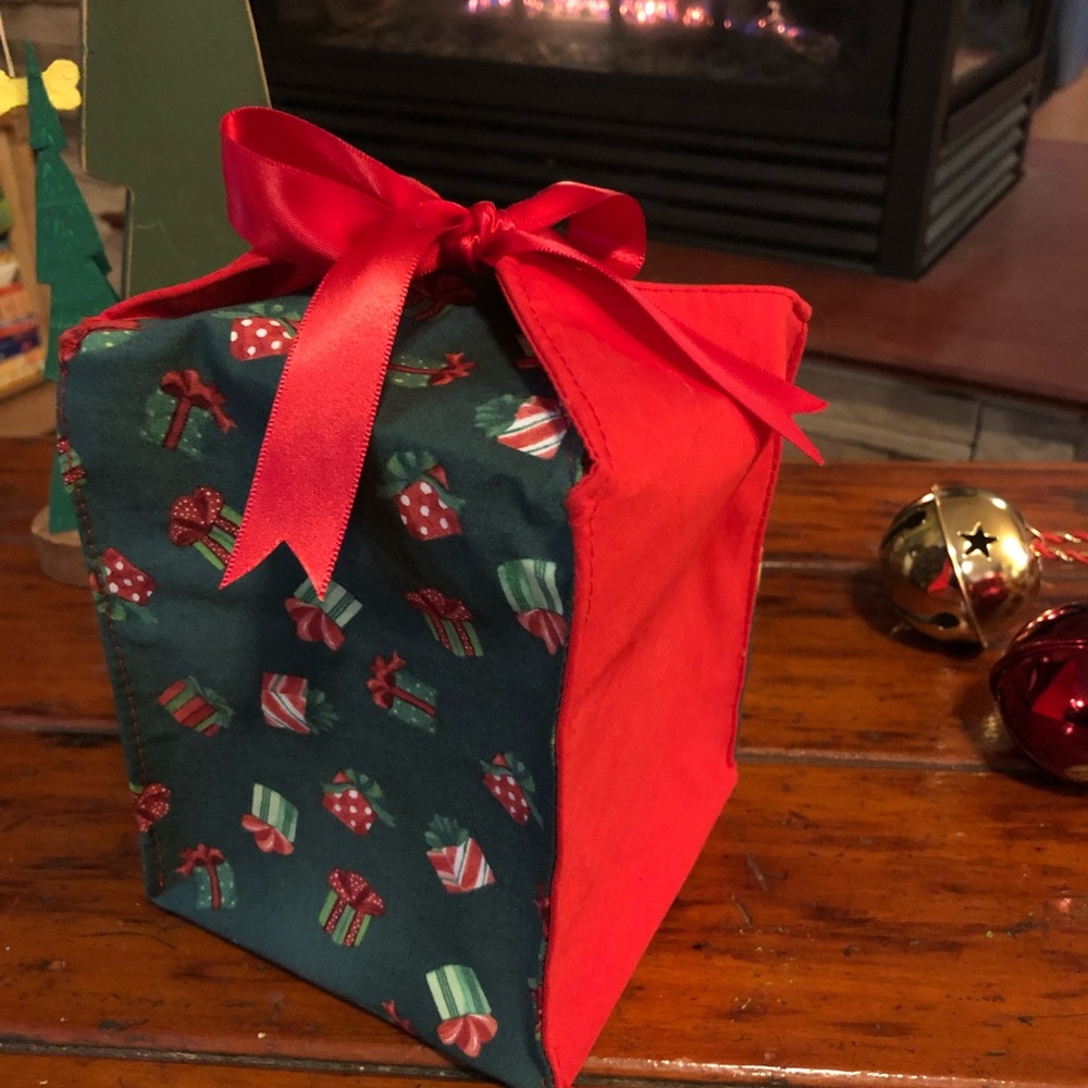 Fabric Gift Box with Red Ribbon